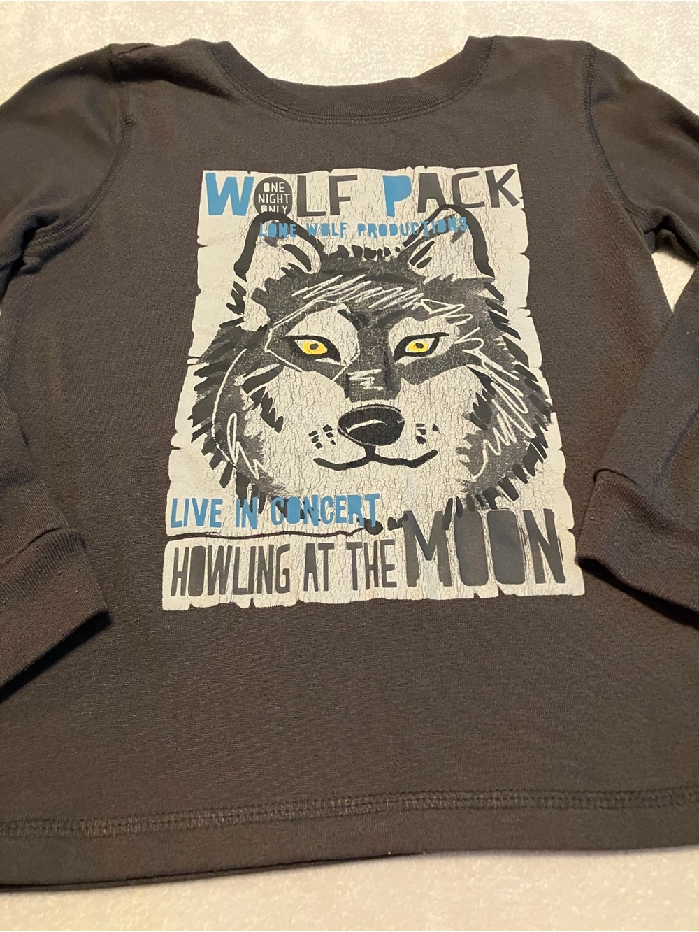 Kids Wolf Pack Fleece Pajama Set - Gray Top & Light Blue Pants - Picture 2 of 5